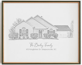 Custom House Portrait Drawing, Realtor Closing Gift, First Home Sketch, Wedding Venue Art