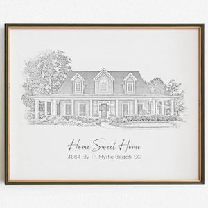Custom Home Sketch, Personalized Digital House Portrait, House Drawing For Housewarming Or Closing Gifts For Realtors, Digital Illustration