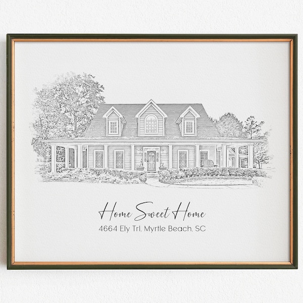 Custom Home Sketch, Personalized Digital House Portrait, House Drawing For Housewarming Or Closing Gifts For Realtors, Digital Illustration