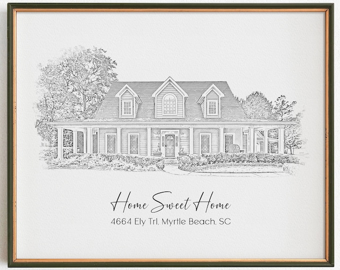Custom Home Sketch, Personalized Digital House Portrait, House Drawing For Housewarming Or Closing Gifts For Realtors, Digital Illustration