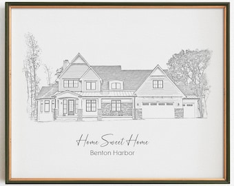 Personalized House Portrait from Photo, Realtor Closing Gift for Clients, Custom Home Sketch, New Homeowner Present, Building Illustration