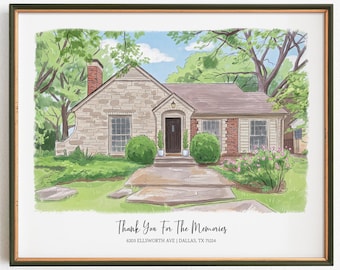 Custom House Portrait Watercolor Painting: Realtor Closing Gift