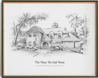 Custom Pencil House Portrait, Realtor Closing Gift, First Home Sketch, Hand Drawn Building Drawing