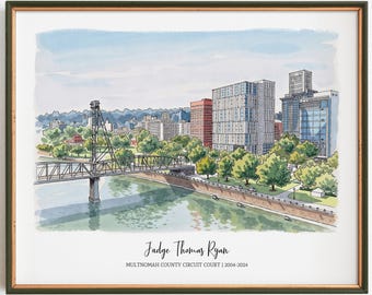 Retirement Gift for Boss or Coworker – Custom Office Building Portrait, Watercolor Painting from Photo, Personalized Retirement Keepsake