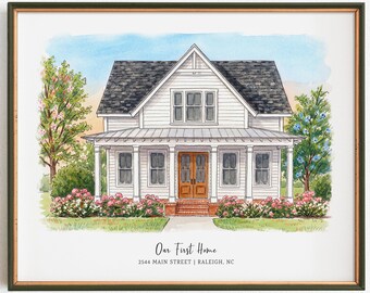 Custom Watercolor House Portrait: Realtor Closing Gift (Digital or Shipped Print)