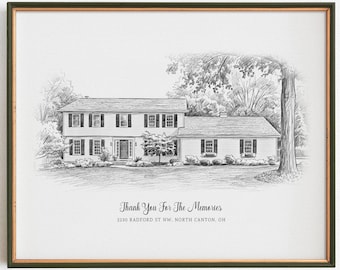 Custom House Sketch Portrait, Black White Home Illustration, Housewarming Gift (Digital Drawing)