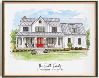 Watercolor House Custom, Custom Home Portrait Watercolor