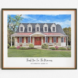 Custom House Portrait Housewarming Gift For First Home Illustration, Watercolor Home Portrait For Realtor Closing Gift