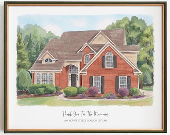 Custom House Portrait Watercolor Painting, Personalized Wedding Gift, New Home Art (Digital Download)