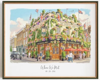 First Anniversary Gift For Her or Him, Where It All Began Watercolor Portrait, First Date Drawing, Where We Met Painting
