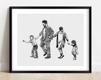 Family Portrait From Photo, Custom Drawing In Black And White, Family Illustration For Housewarming Gift, Personalized Sketch From Photo