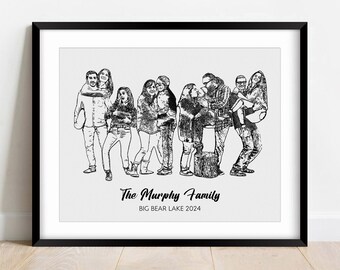 Custom Family Drawing From Photo, Family Portrait Illustration, Personalized Line Drawing Sketch Gift, Loved One Portrait