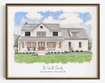 Water Color House, Custom Home Portrait, Portrait From Photo