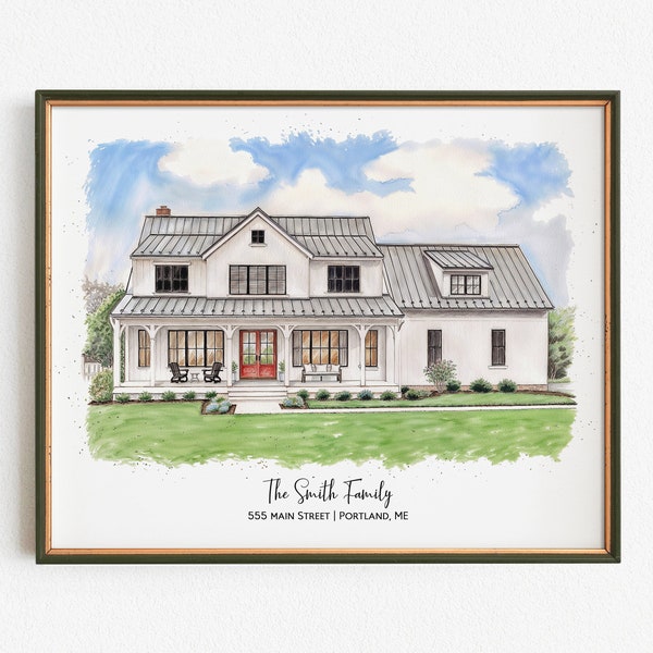 Water Color House, Custom Home Portrait, Portrait From Photo