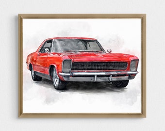 Custom Car Painting Portrait For Car Enthusiast Gift, Car Artwork Fiance Gift For Him, Car Guy Gift Drawing From Photo