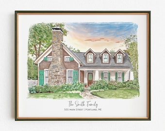 Custom Home Portrait Watercolor, Realtor Closing Gift, Custom Home Painting