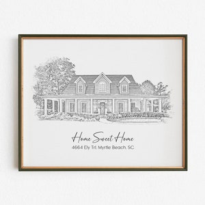 Custom Home Sketch, Personalized Digital House Portrait, House Drawing For Housewarming Or Closing Gifts For Realtors, Digital Illustration