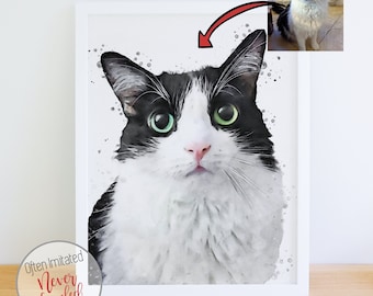 Custom Cat Pet Portrait, Cat Painting From Photo, Personalized Watercolor Print Gift For Cat Lover