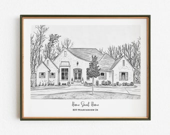 House Sketch From Photo, Black And White Illustration, Digital Home Drawing, Housewarming For First Home Or Moving Away Gift, Closing Gift