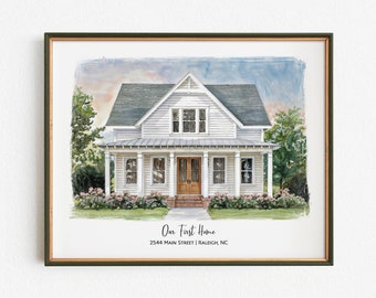 Our First Home Painting From Photo, Realtor Closing Gift, Water Color House Portrait, 1 Year Anniversary Gift, House Painting, House Drawing