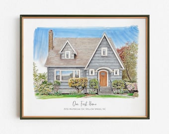 Custom House Portrait Watercolor Painting From Photo - Realtor Closing Gift For Sellers Or Buyers - Custom House Drawing Sketch Mom Gift