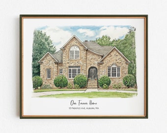 Digitally Crafted Custom House Portrait - Makes A Great Realtor Closing Gift - A Unique Home Painting For Homeowners - Anniversary Gift