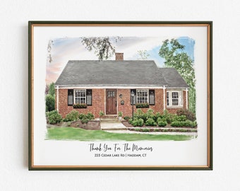 Personalized House Portrait For New Home, Custom Watercolor Painting From Photo, Realtor Closing Gift, Cotton Anniversary Gift For Women