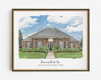 Realtor Closing Gift For Clients, House Portrait Watercolor Painting, Real Estate Agent New Home Gift Basket Ideas For Buyer And Seller