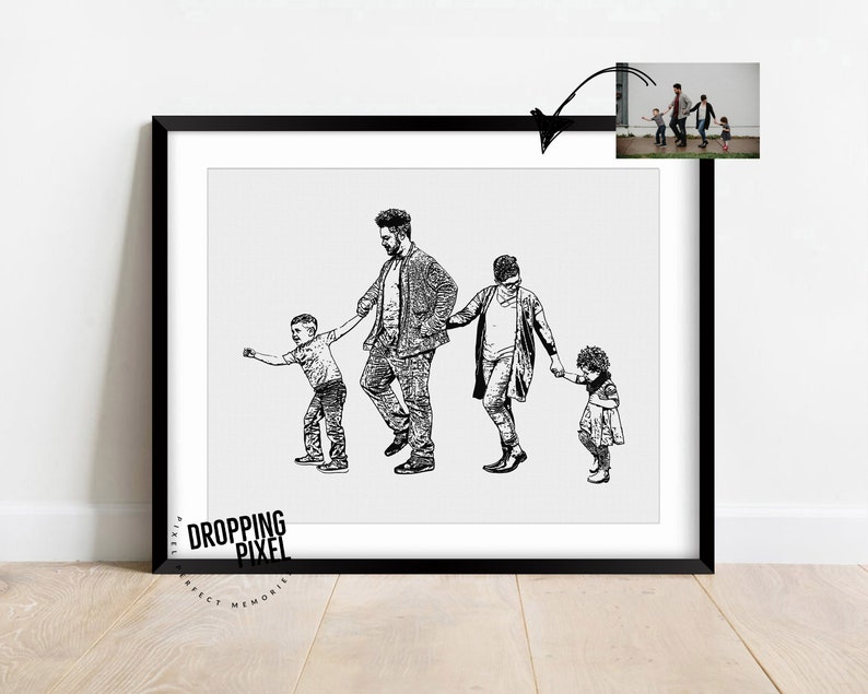 Custom Family Drawing From Photo, Family Portrait Illustration, Personalized Line Drawing Sketch Gift, Loved One Portrait image 3