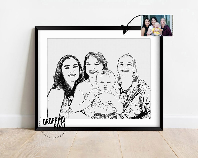 Family Portrait From Photo, Custom Drawing In Black And White, Family Illustration For Housewarming Gift, Personalized Sketch From Photo image 10