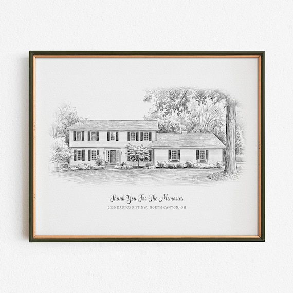 Custom House Sketch Portrait, Black White Home Illustration, Housewarming Gift (Digital Drawing)