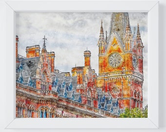 London Watercolor Art Print: St. Pancras Station (Digital Download)