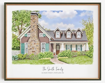 Home Portrait, Gift For New House, First Home Picture, Custom House Watercolor, Home Painting From Photo, 1st Anniversary Gift For Men