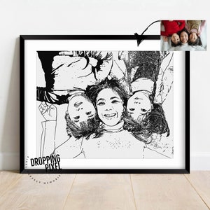 Custom Family Drawing From Photo, Family Portrait Illustration, Personalized Line Drawing Sketch Gift, Loved One Portrait image 10