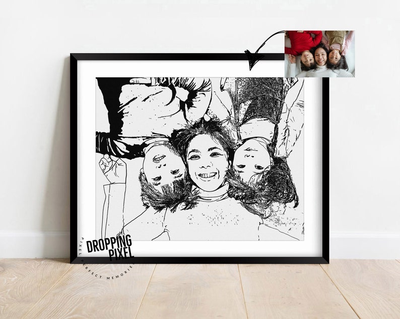 Custom Family Drawing From Photo, Family Portrait Illustration, Personalized Line Drawing Sketch Gift, Loved One Portrait image 10
