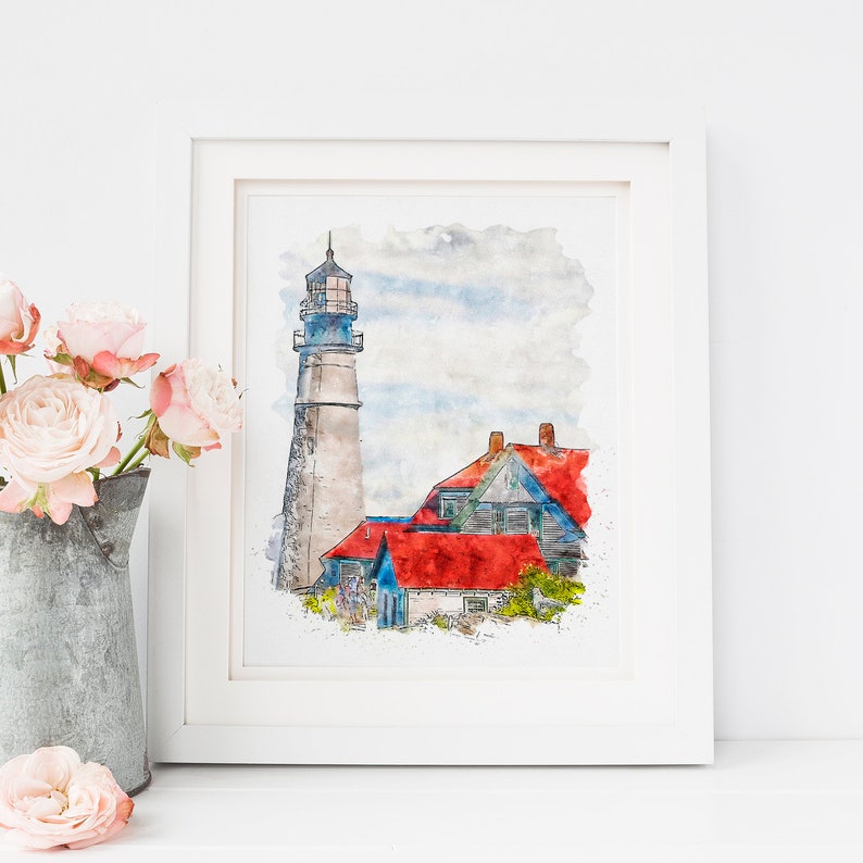 Lighthouse Printable, Lighthouse Watercolor, Lighthouse Wall Decor, Lighthouse Wall Art, Lighthouse Art, Portsmouth, Coastal Print image 5