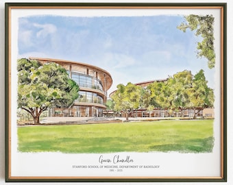 Custom Retirement Gift From Photo, Digital Watercolor Portrait of Business or Building, Perfect Keepsake for Teachers, Nurses, Police, etc.
