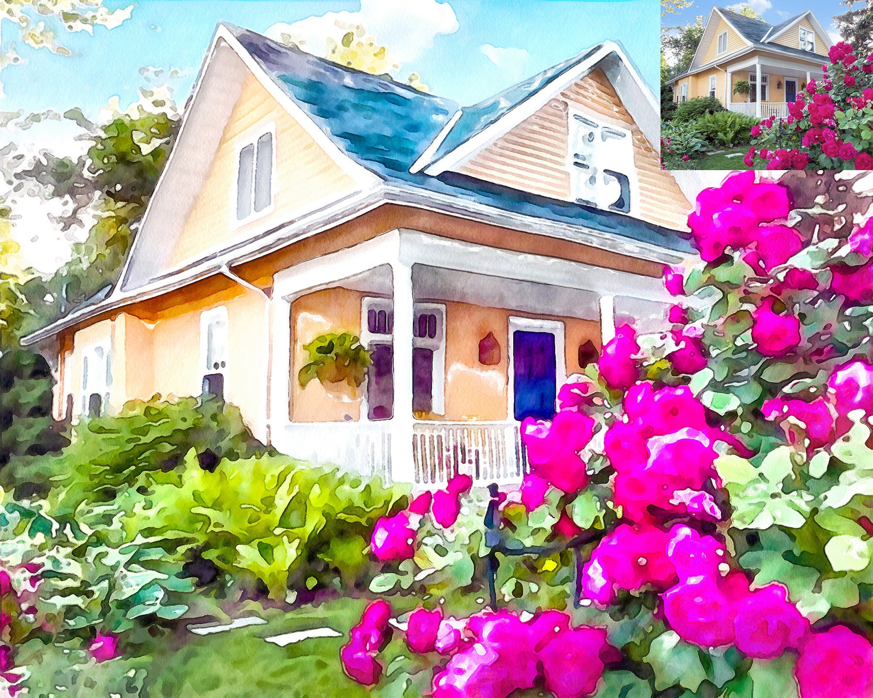 Custom Home Portrait Watercolor Watercolor House Painting Etsy