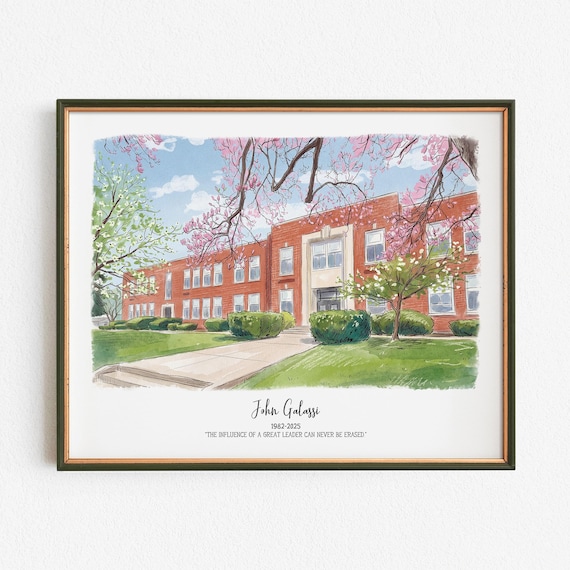 Retirement Gift For Teacher Or Principal, Watercolor School Painting Portrait, Personalized Retirement Keepsake, Retired Teacher Painting