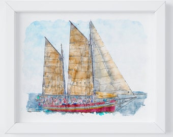 Sailboat Watercolor Art Print: Coastal Home Decor