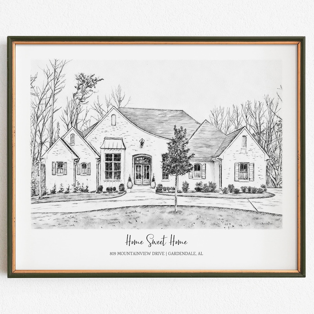 House Sketch From Photo, Black and White Illustration, Digital Home ...