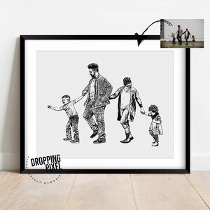 Family Portrait From Photo, Custom Drawing In Black And White, Family Illustration For Housewarming Gift, Personalized Sketch From Photo image 3