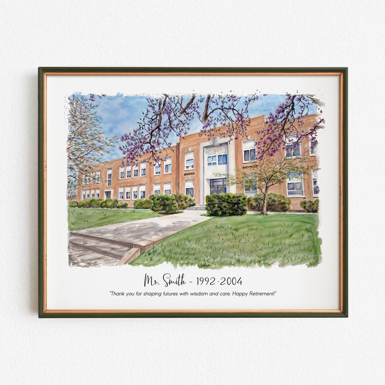 watercolor painting of college