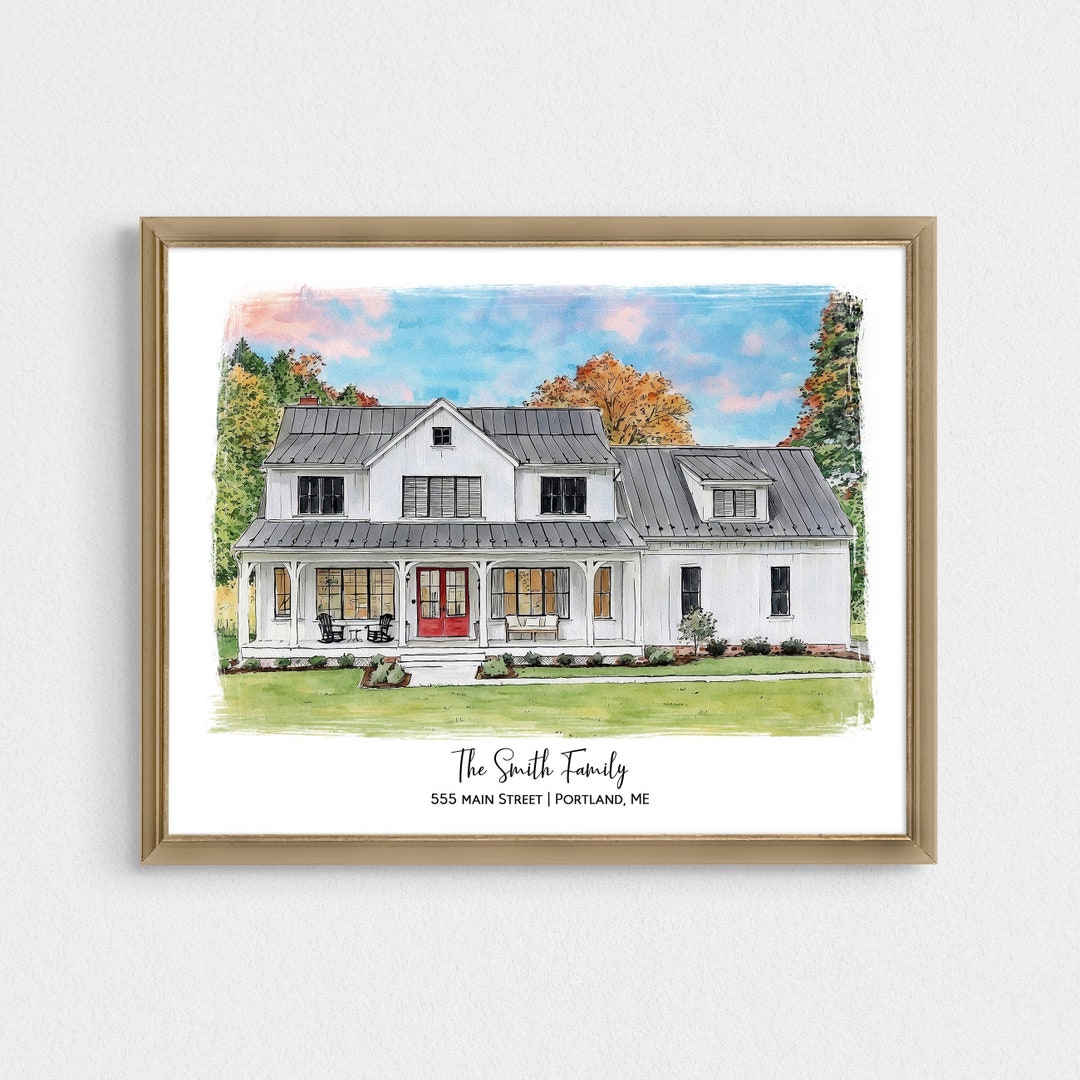 Watercolor House Custom Custom Home Portrait Watercolor - Etsy