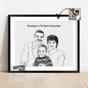 Custom Family Drawing From Photo, Family Portrait Illustration, Personalized Line Drawing Sketch Gift, Loved One Portrait image 8