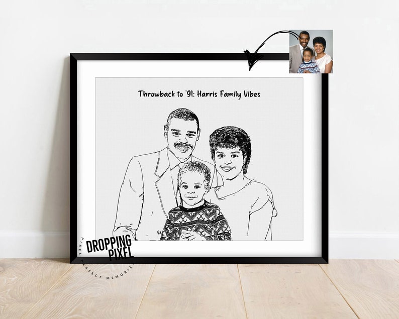 Custom Family Drawing From Photo, Family Portrait Illustration, Personalized Line Drawing Sketch Gift, Loved One Portrait image 8