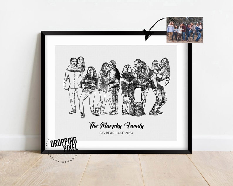 Custom Family Drawing From Photo, Family Portrait Illustration, Personalized Line Drawing Sketch Gift, Loved One Portrait image 7