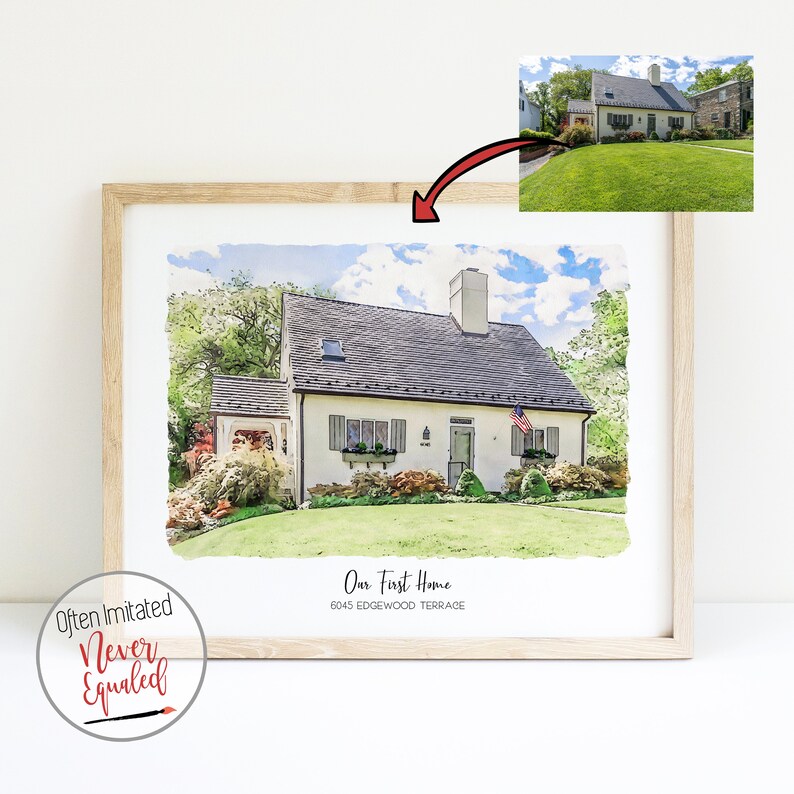 Custom Home Portrait Watercolor Realtor Closing Gift Custom Etsy