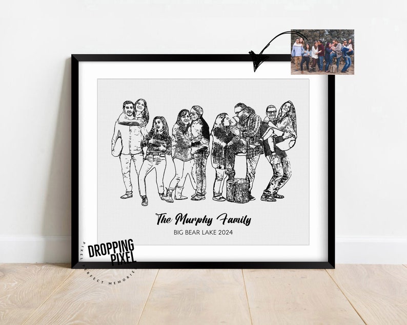 Family Portrait From Photo, Custom Drawing In Black And White, Family Illustration For Housewarming Gift, Personalized Sketch From Photo image 8