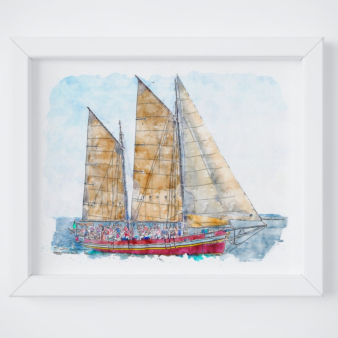 Watercolor Sailboat Art Print: Coastal Wall Decor (digital Download) - Etsy